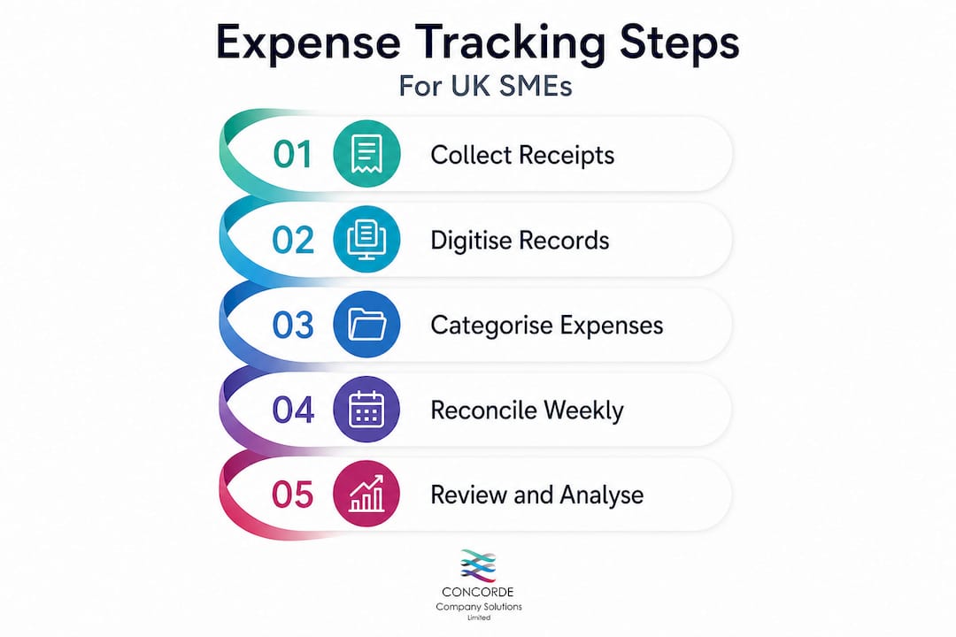 Infographic showing steps in UK SME expense tracking