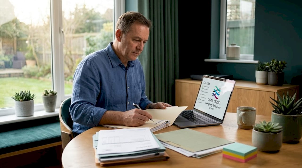 Manager organising paper and digital business records