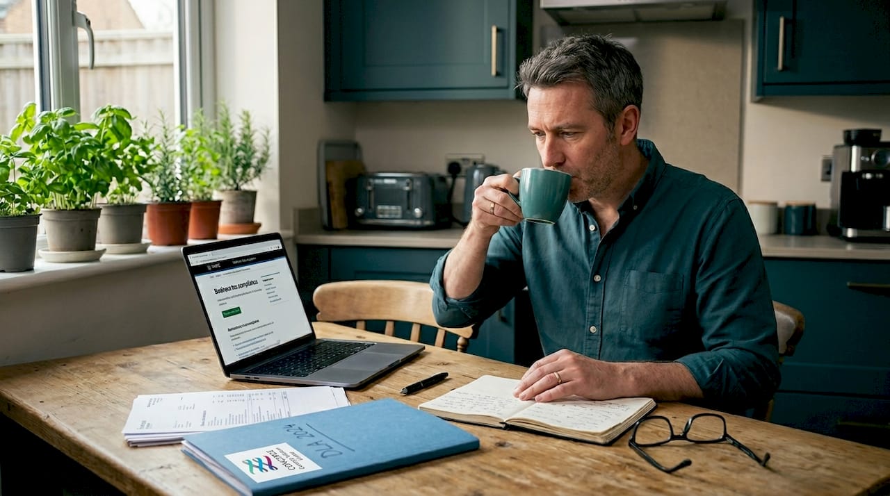 Director working on tax compliance at home table