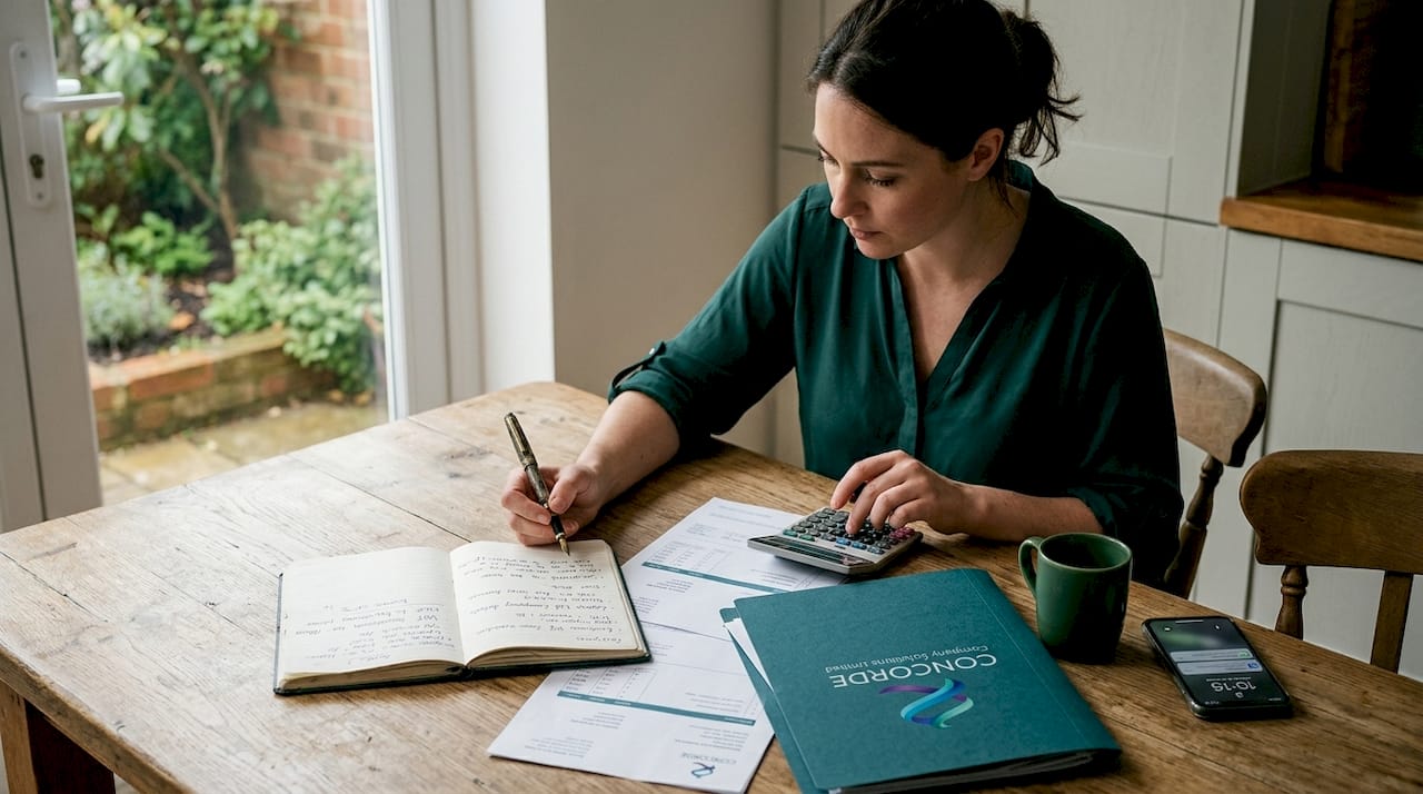 Businesswoman working through cash flow paperwork