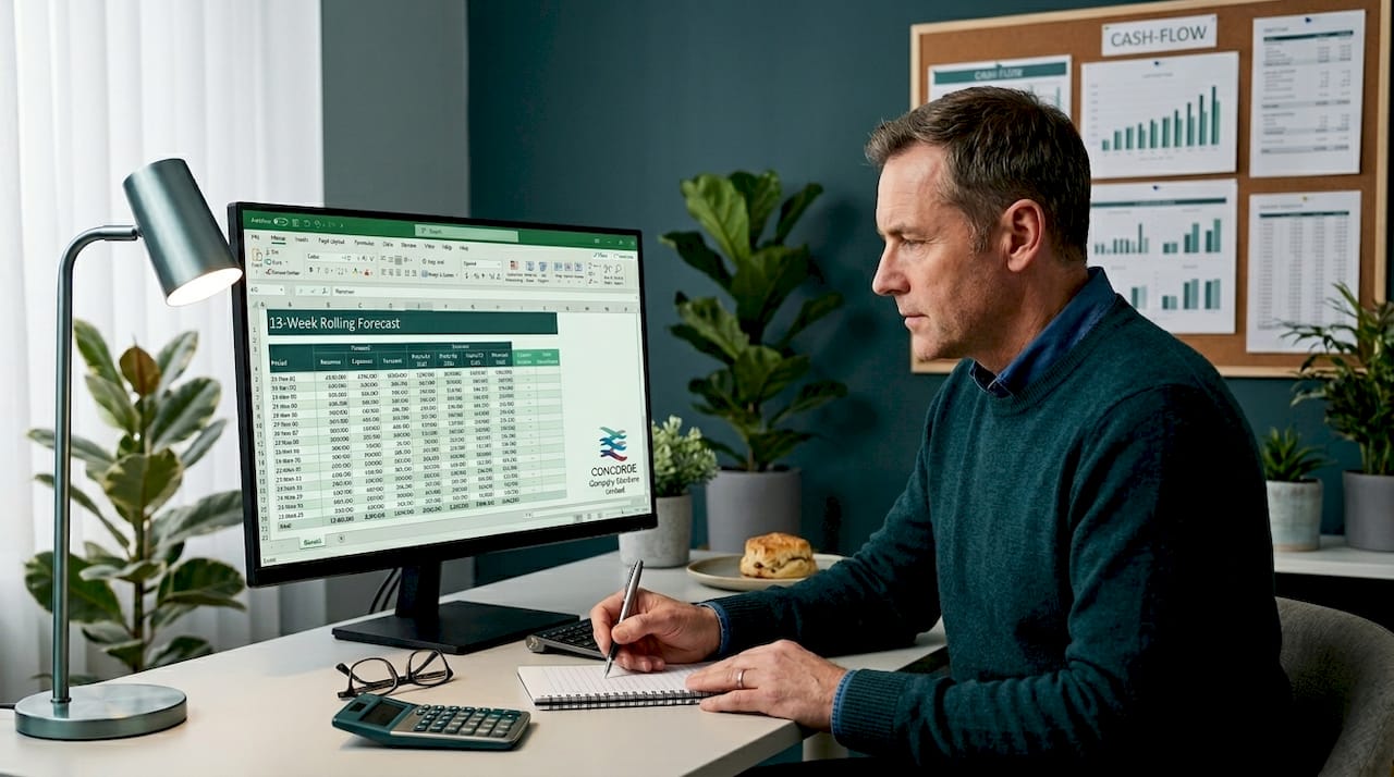 Accountant updating 13-week cash flow forecast