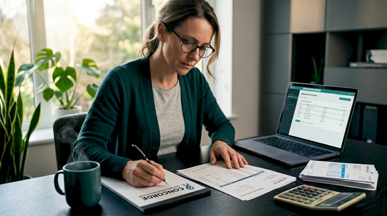 Accountant reviewing statements for bank reconciliation