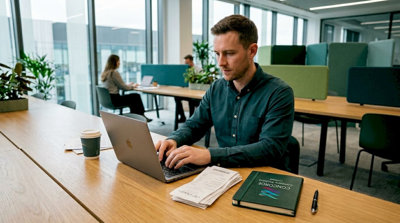 Employee submitting expenses in office setting