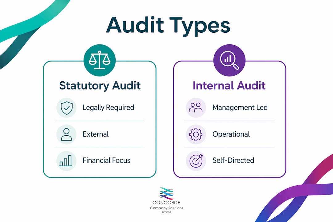 Infographic comparing statutory and internal audits
