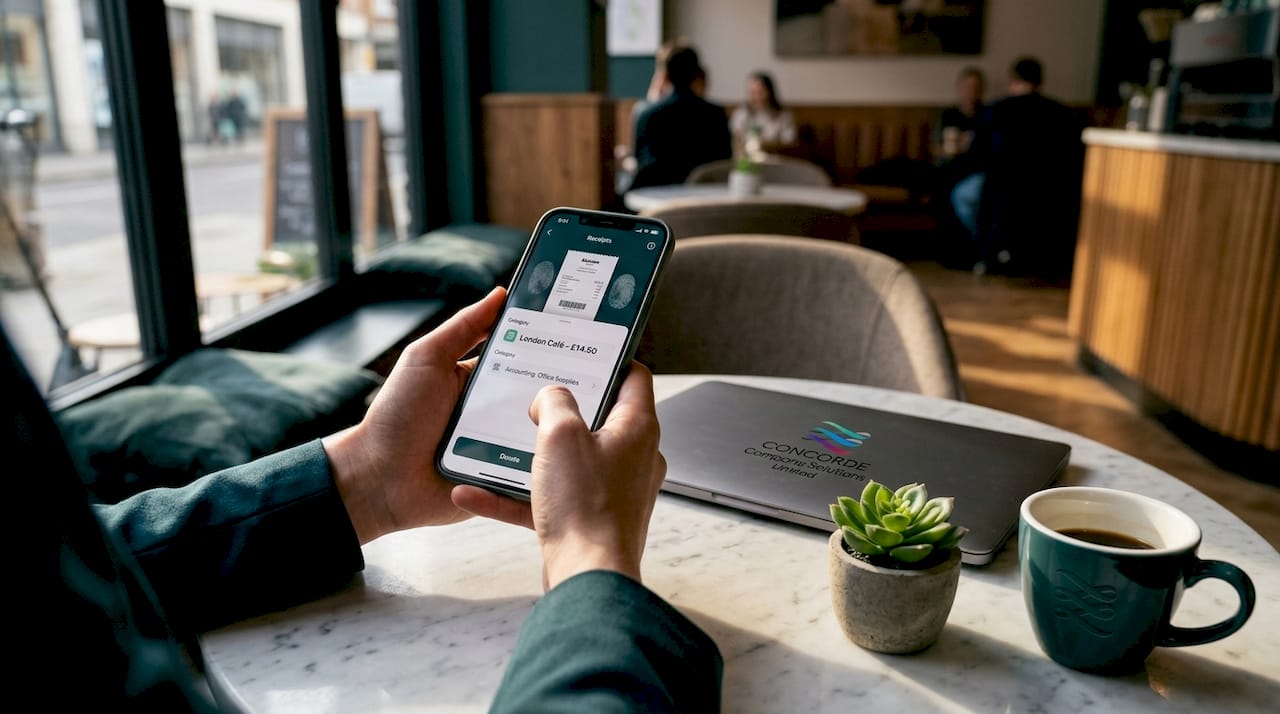 Hands using AI app to track expenses