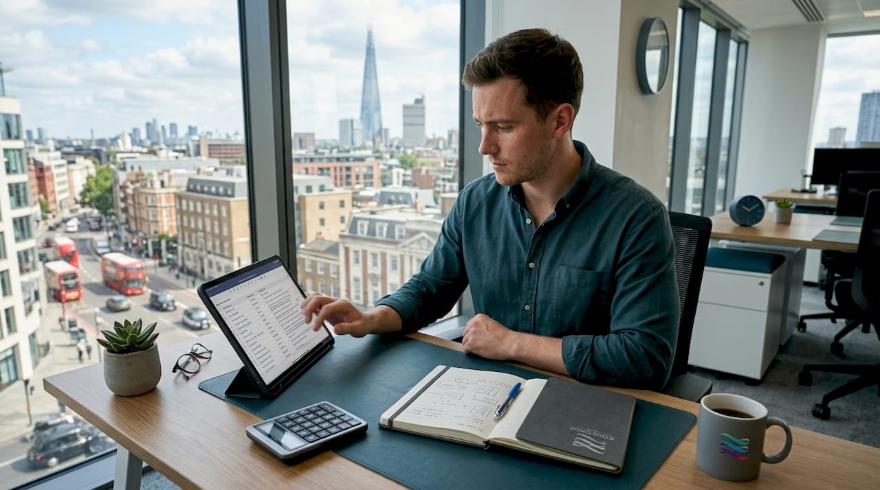 IT professional consulting software dependency list on tablet