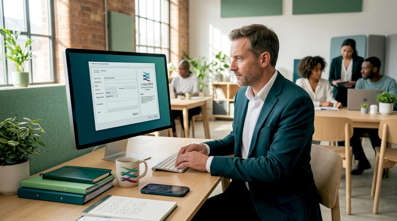 SME manager installing and configuring software at desk