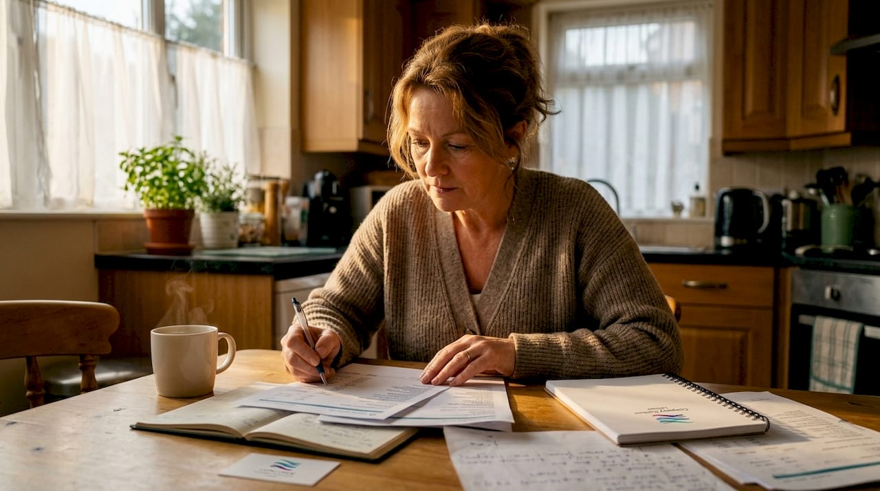 Accountant reviewing financial statements at desk