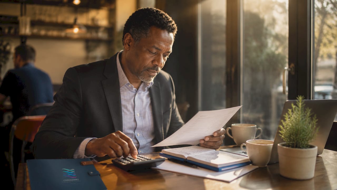 Man calculating self-employment tax at desk