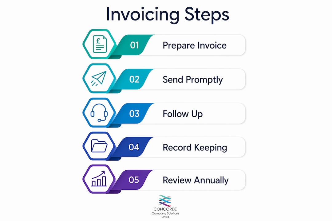 Infographic showing five key invoicing steps for sole traders