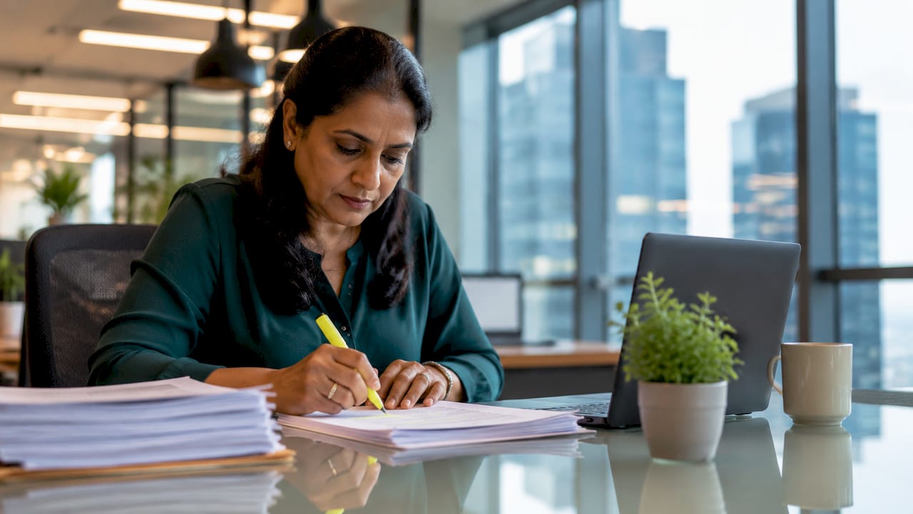 Professional reviewing audit trail documents