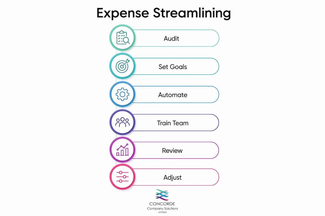 Infographic visualizing expense streamlining steps