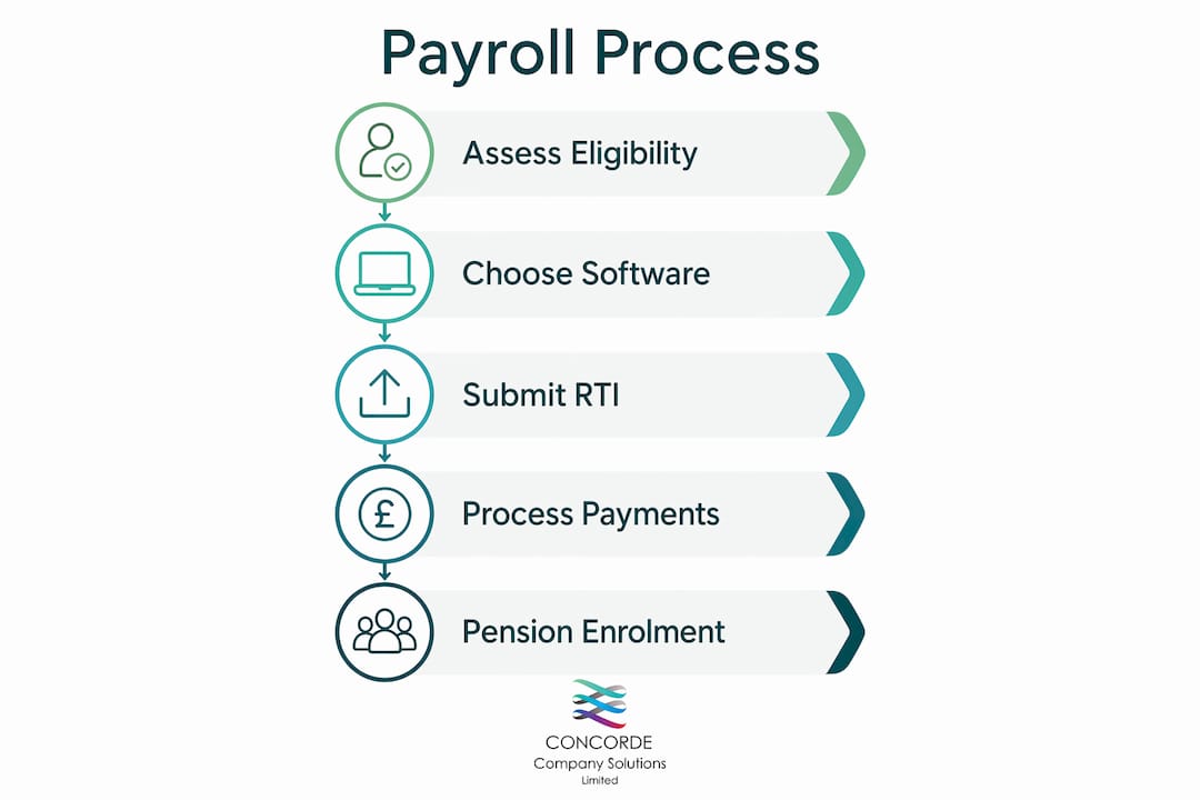 Infographic illustrating payroll process steps