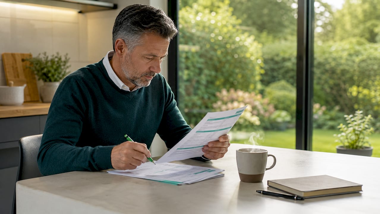 Man reviewing VAT paperwork at home office