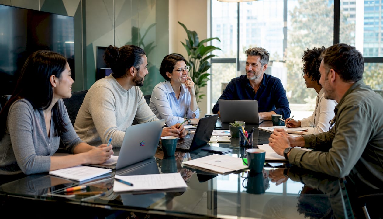 Directors discussing governance in boardroom