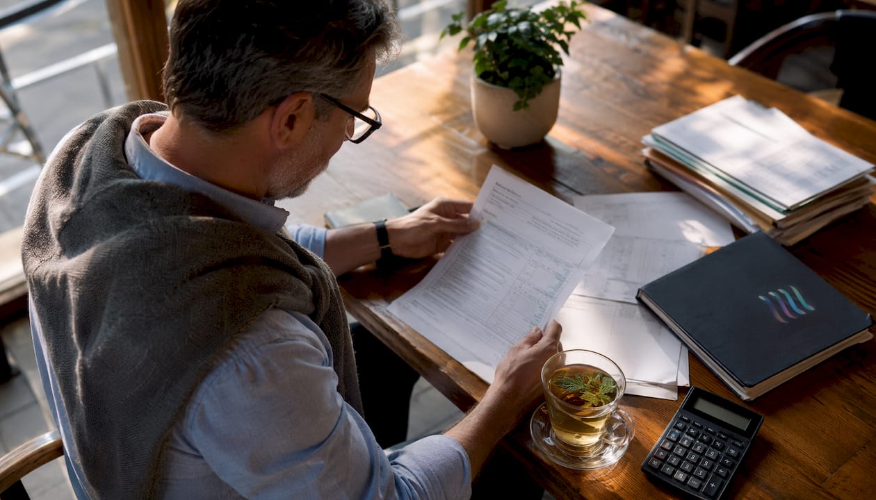 Person reviewing tax documents at home desk
