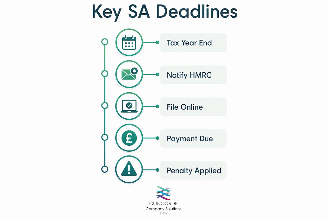 Infographic showing key Self Assessment deadlines timeline