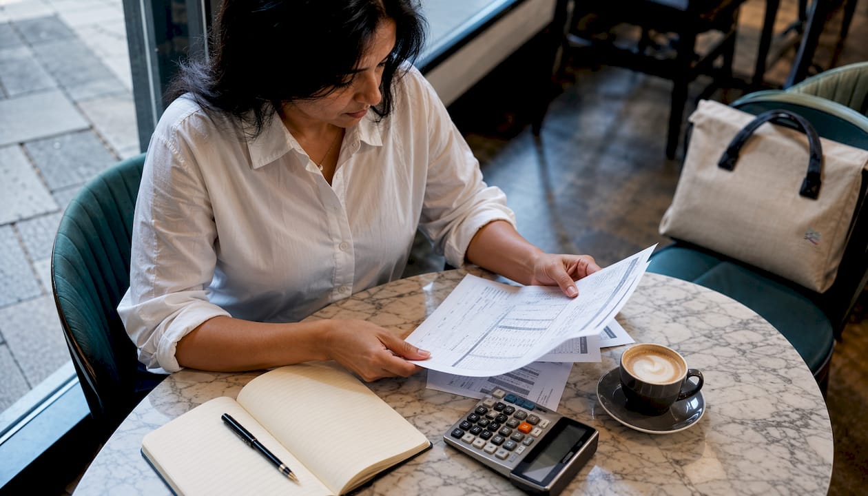 UK SME owner reviewing bank statements
