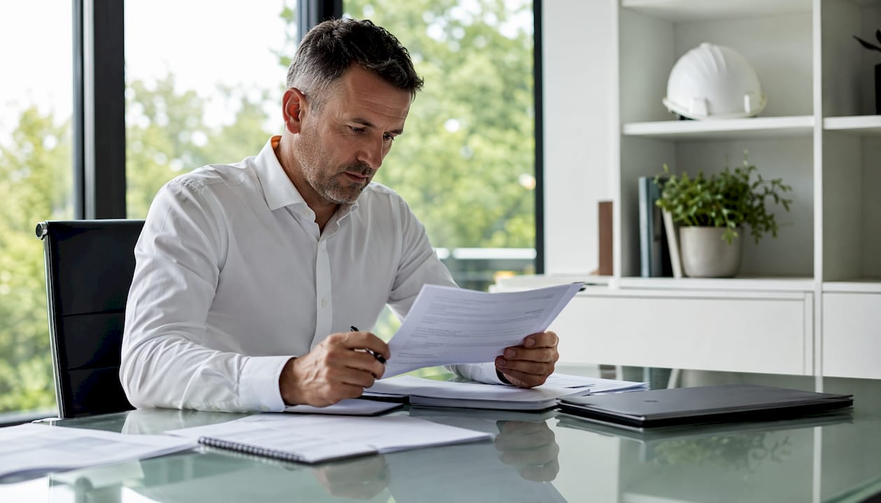 Contractor reviewing CIS guidance paperwork