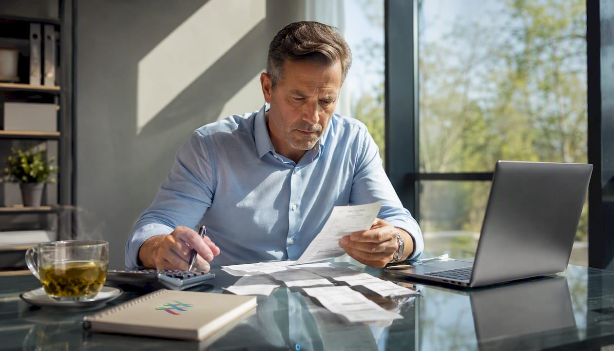 Business owner reviewing expense documents