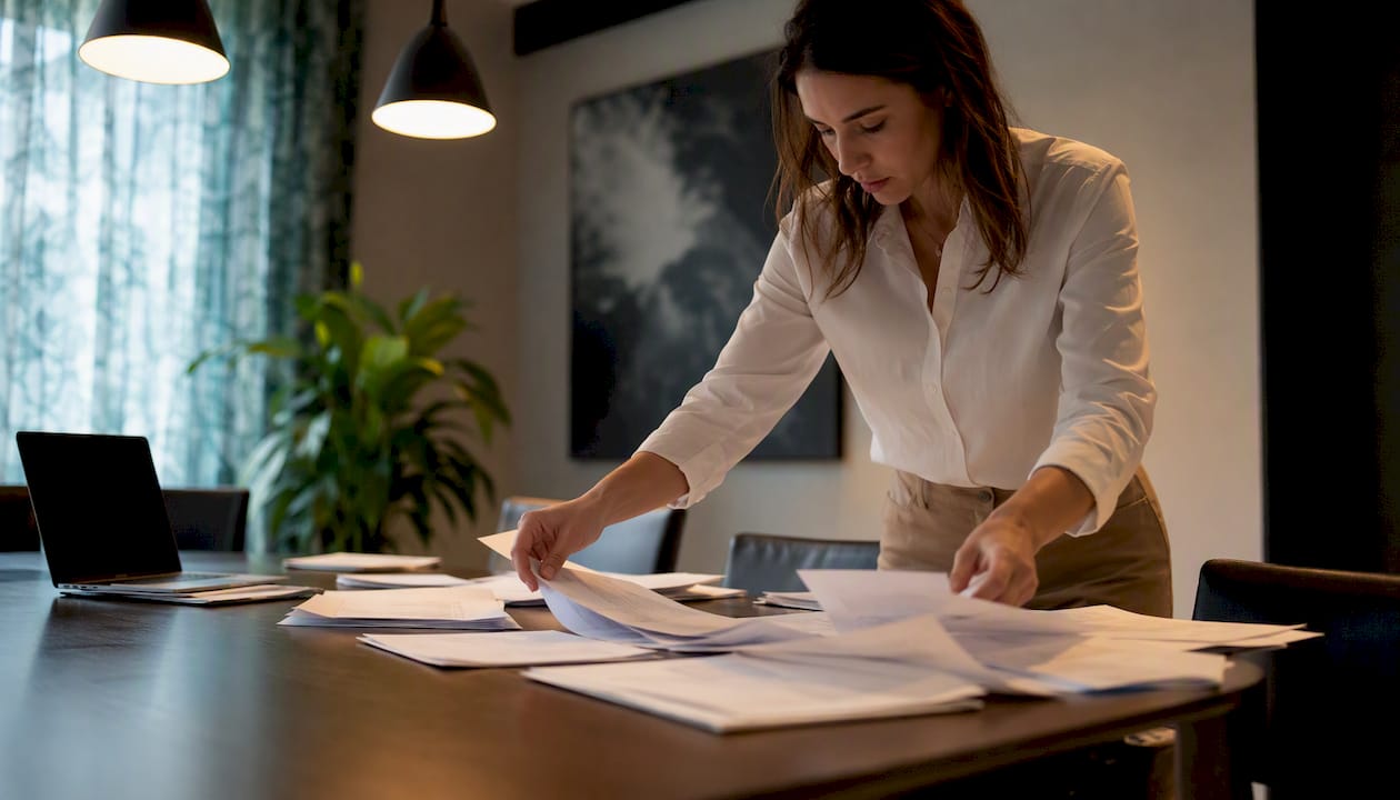 Accountant arranging company tax documents