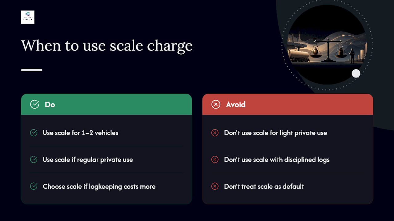 When does Concorde Company Solutions recommend the scale charge? — overview diagram