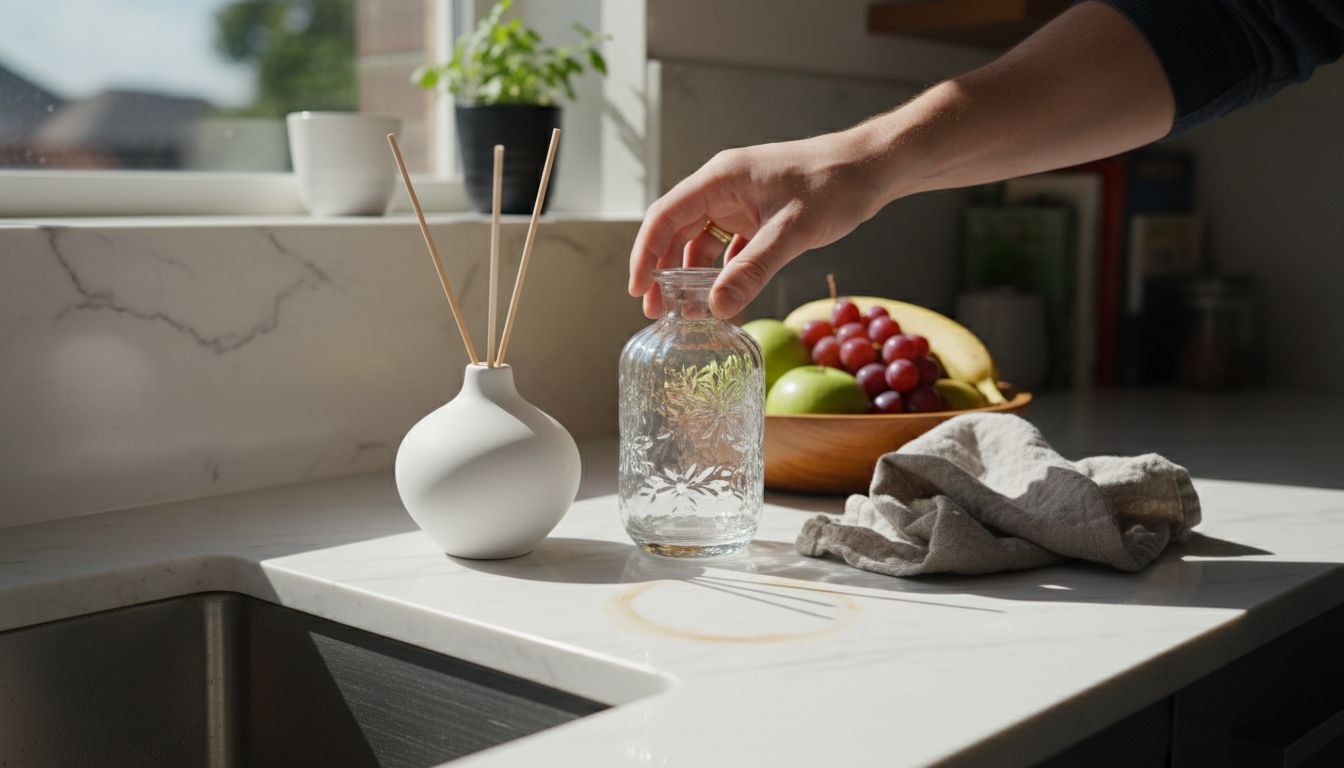 Ceramic and glass diffusers on kitchen counter