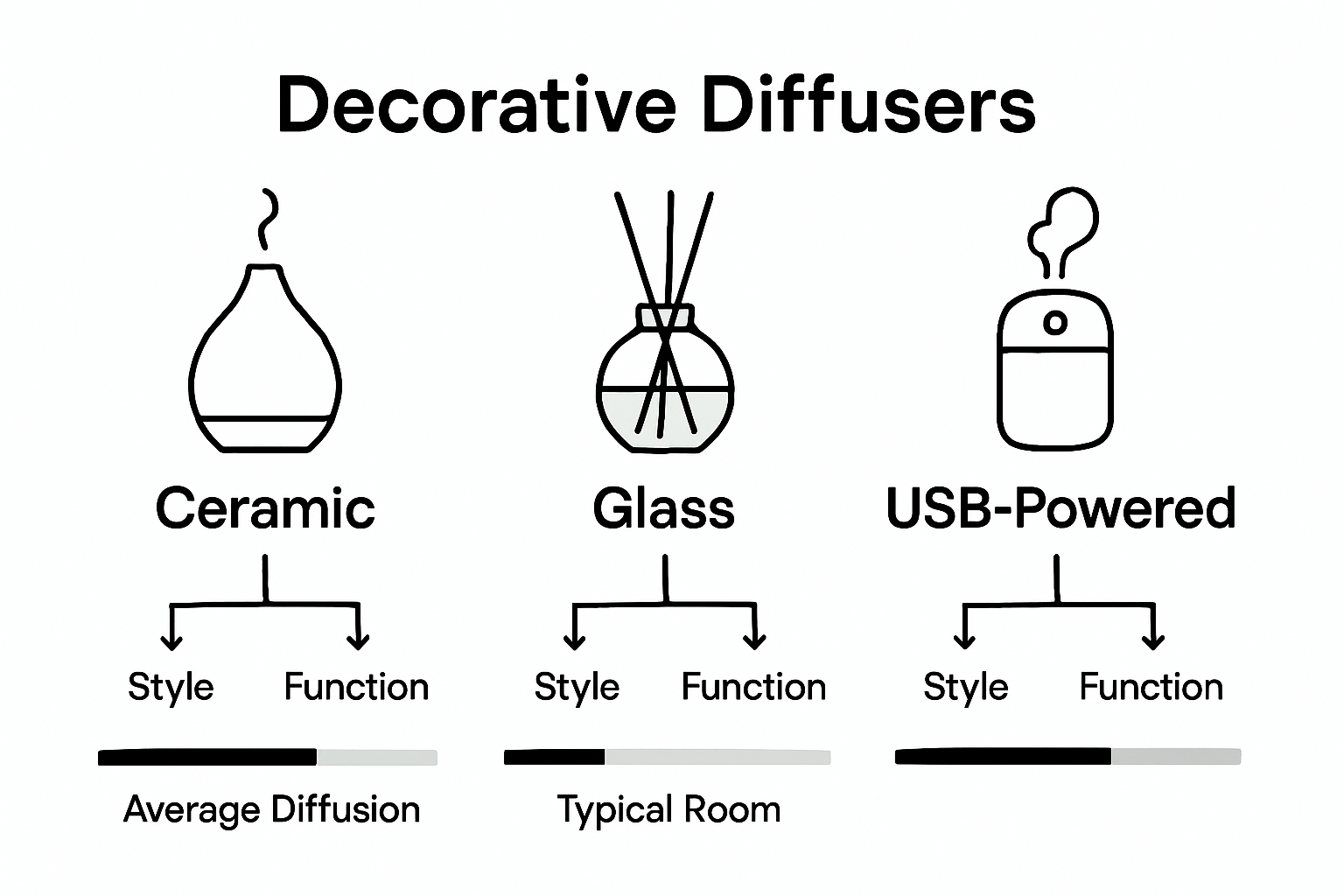 Infographic comparing ceramic, glass, USB diffusers