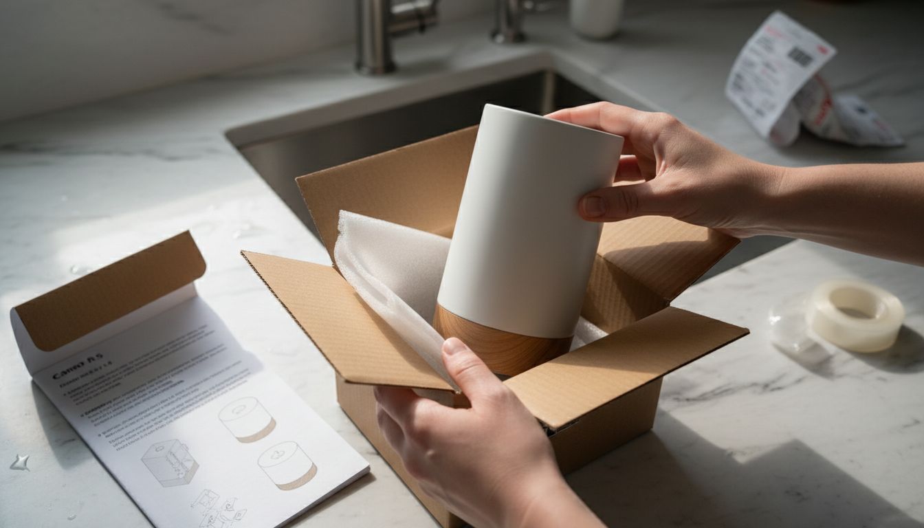 Hands unboxing new aromatherapy diffuser