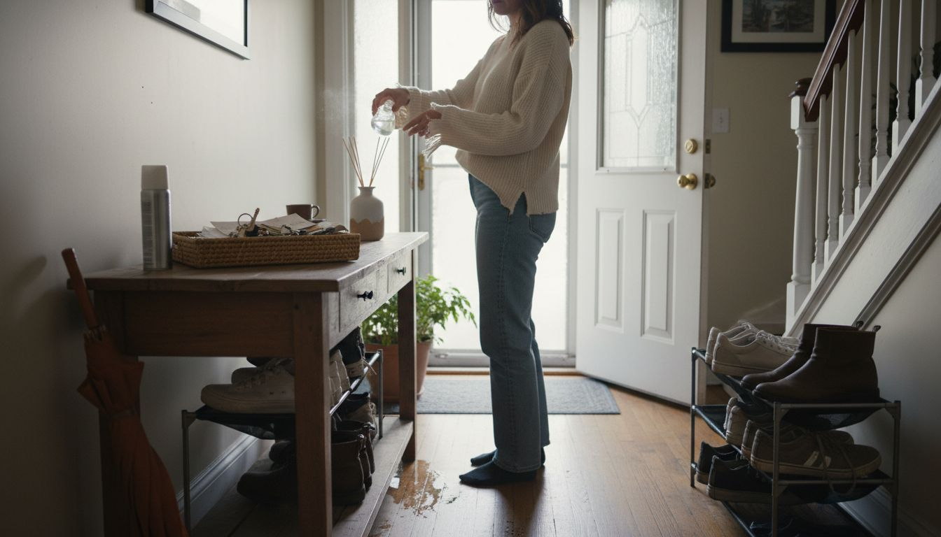 Woman refilling diffuser at home entryway