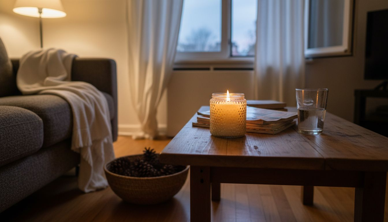 Scented candle creating warm home ambiance