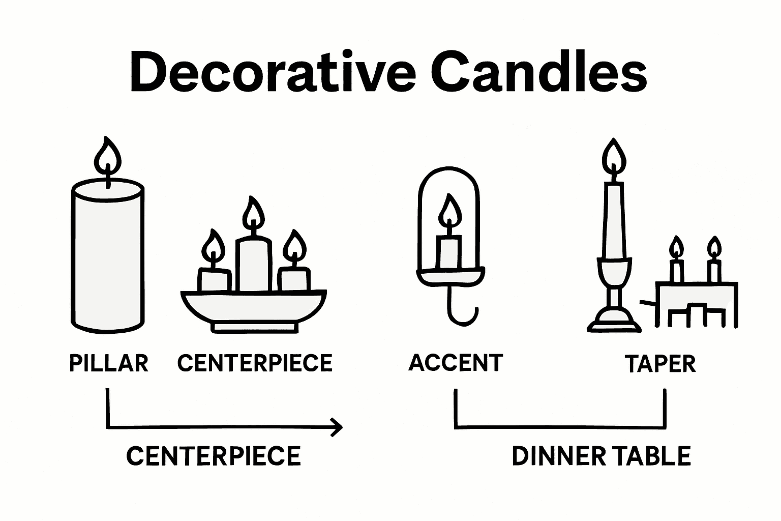 Infographic comparing pillar, tealight, taper candles for decor