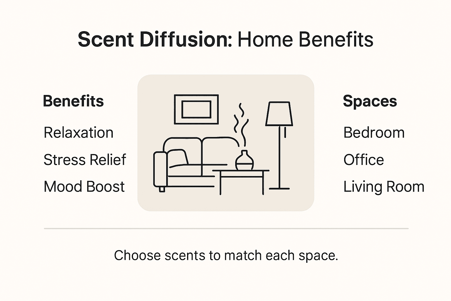 Infographic showing scent diffusion benefits by room