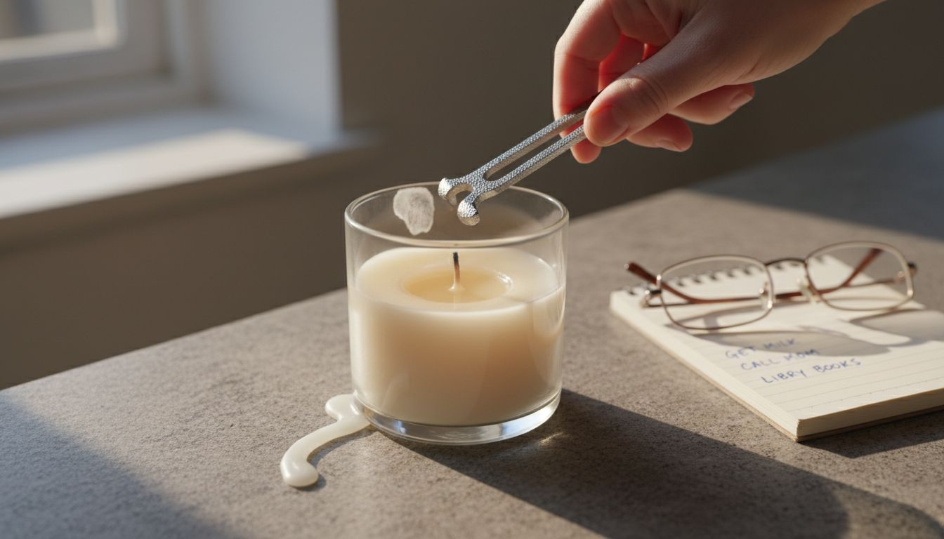 Hand trimming scented candle wick