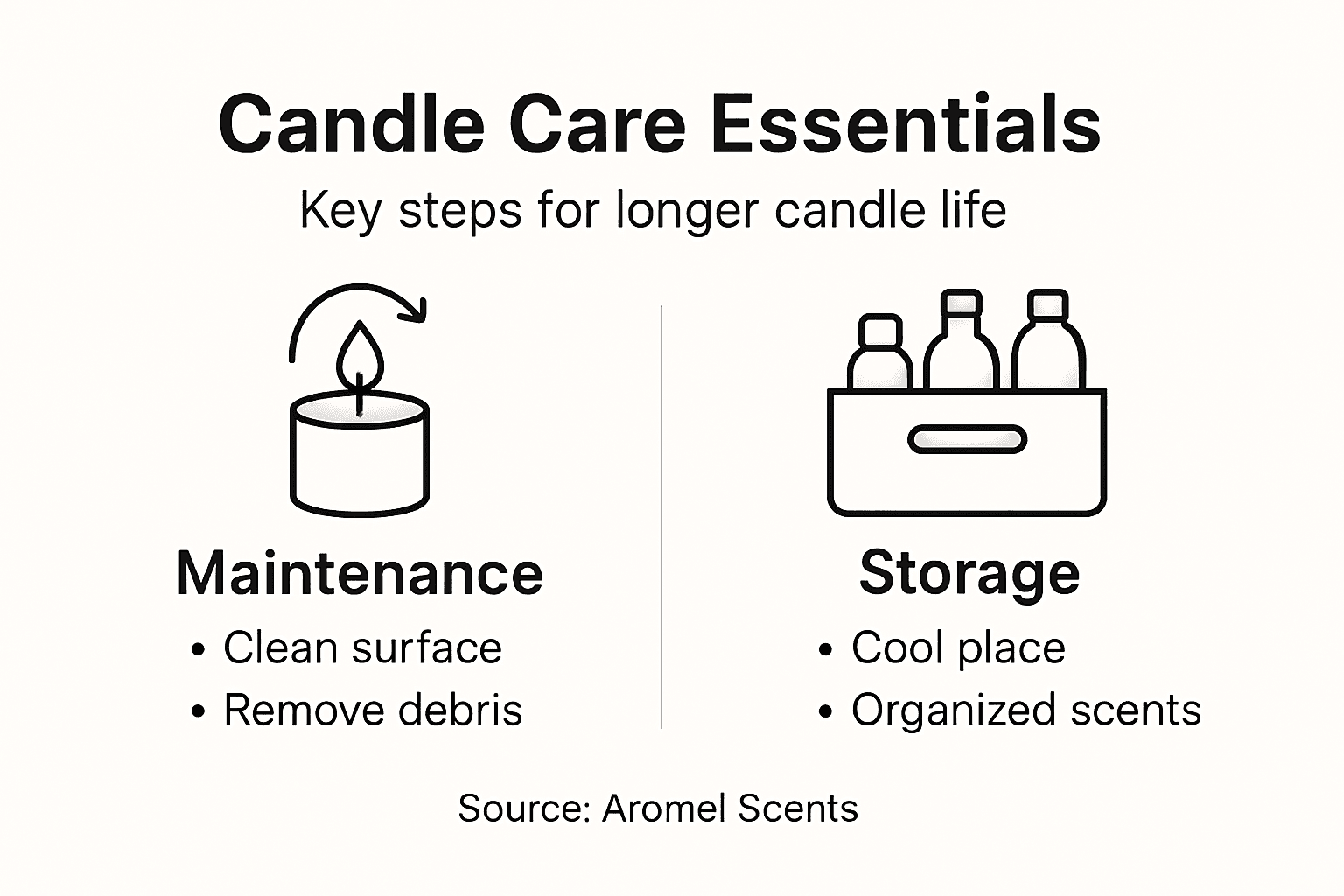 Infographic showing candle maintenance and storage tips