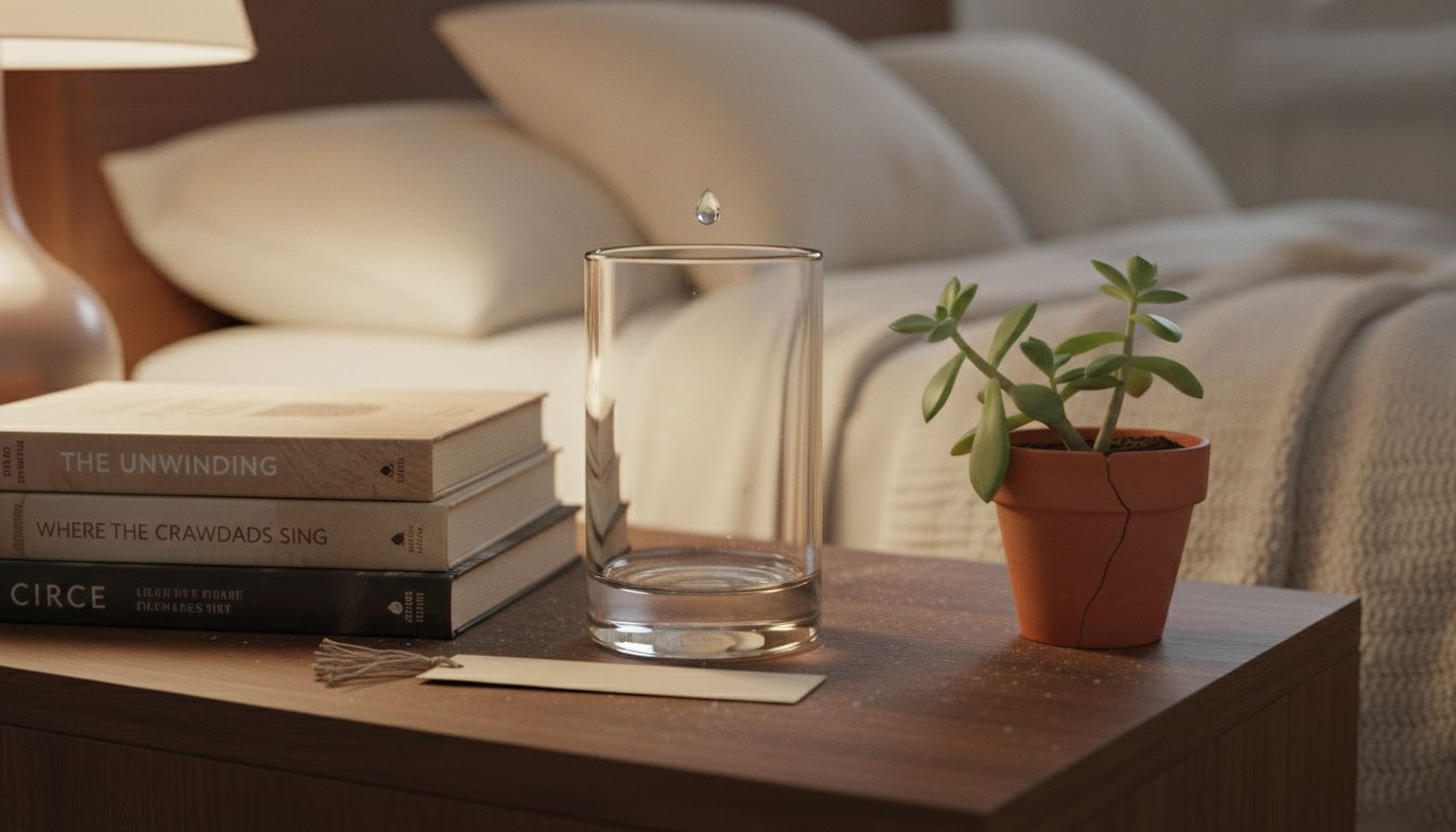 Close-up of glass diffuser on bookshelf