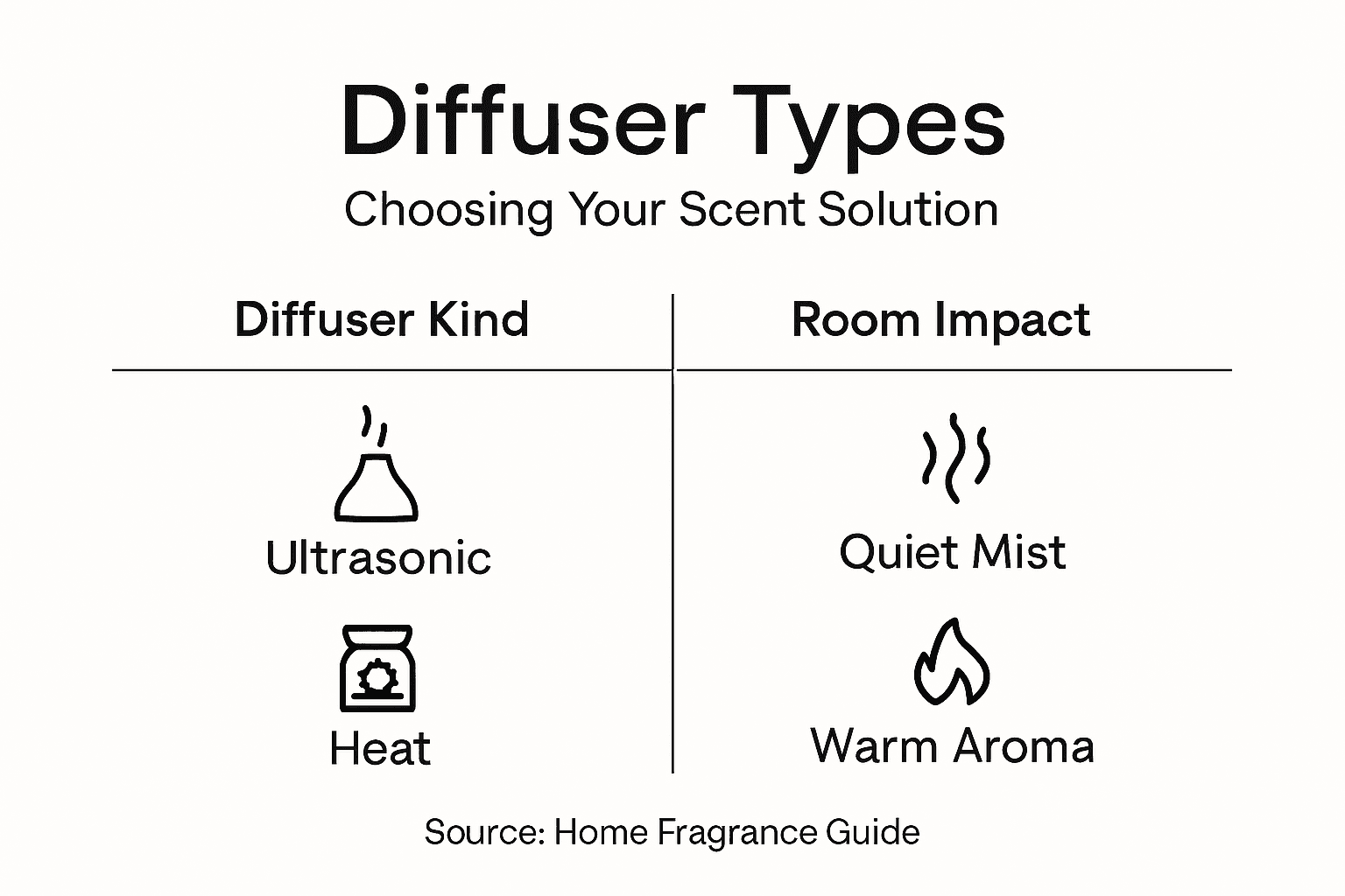 Infographic comparing diffuser types and effects