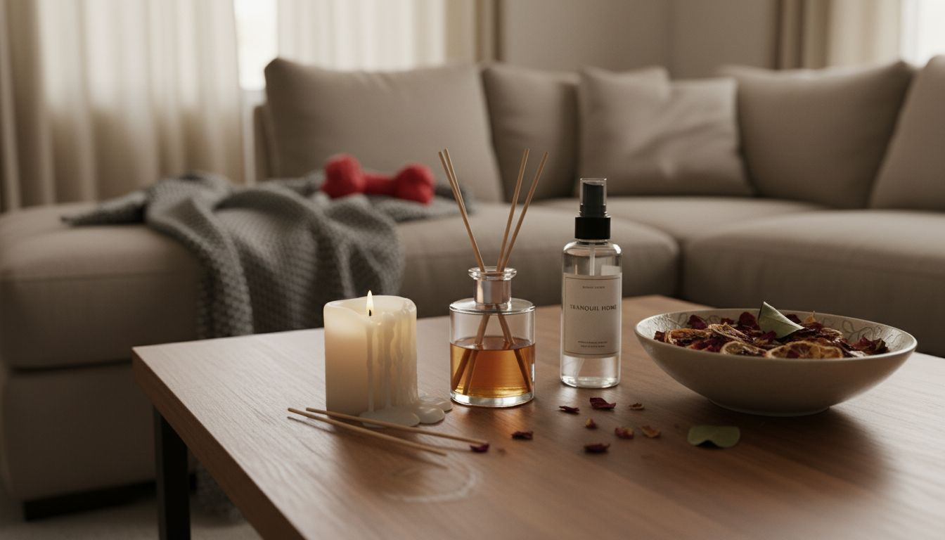 Assorted home fragrance types on coffee table