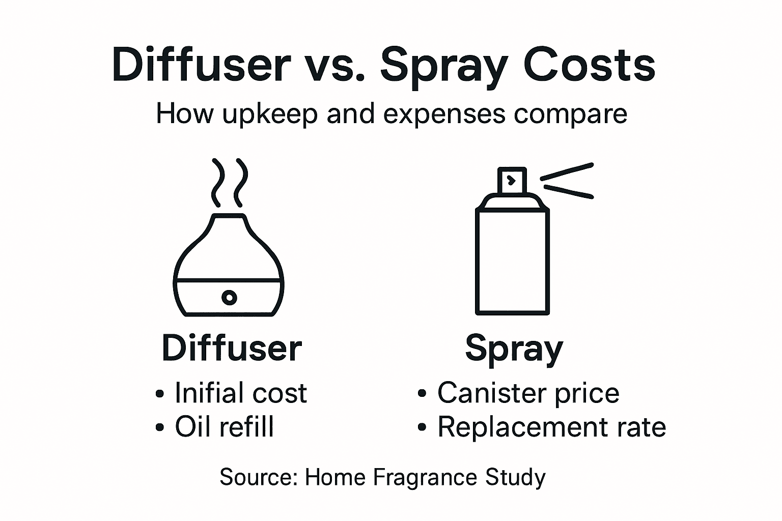 Infographic showing cost and maintenance for diffusers and sprays