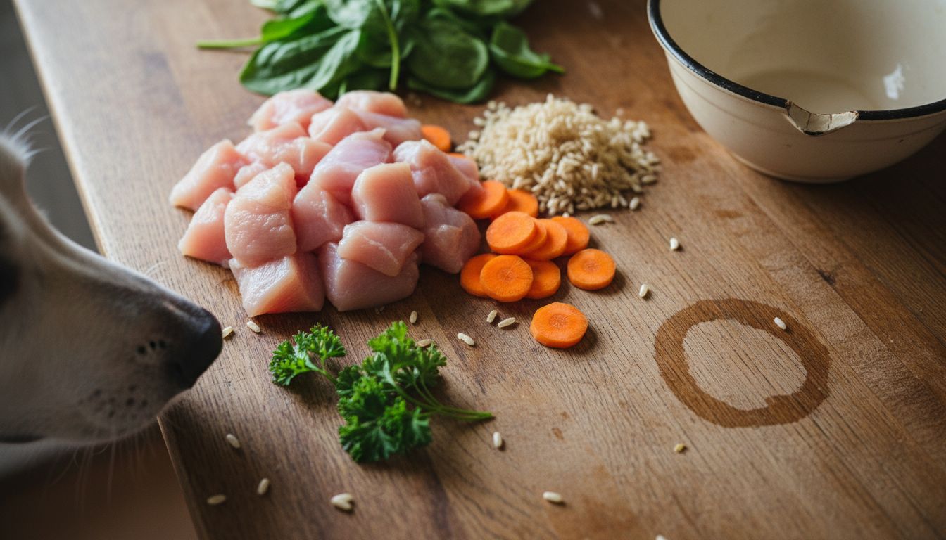 Closeup of fresh dog food ingredients