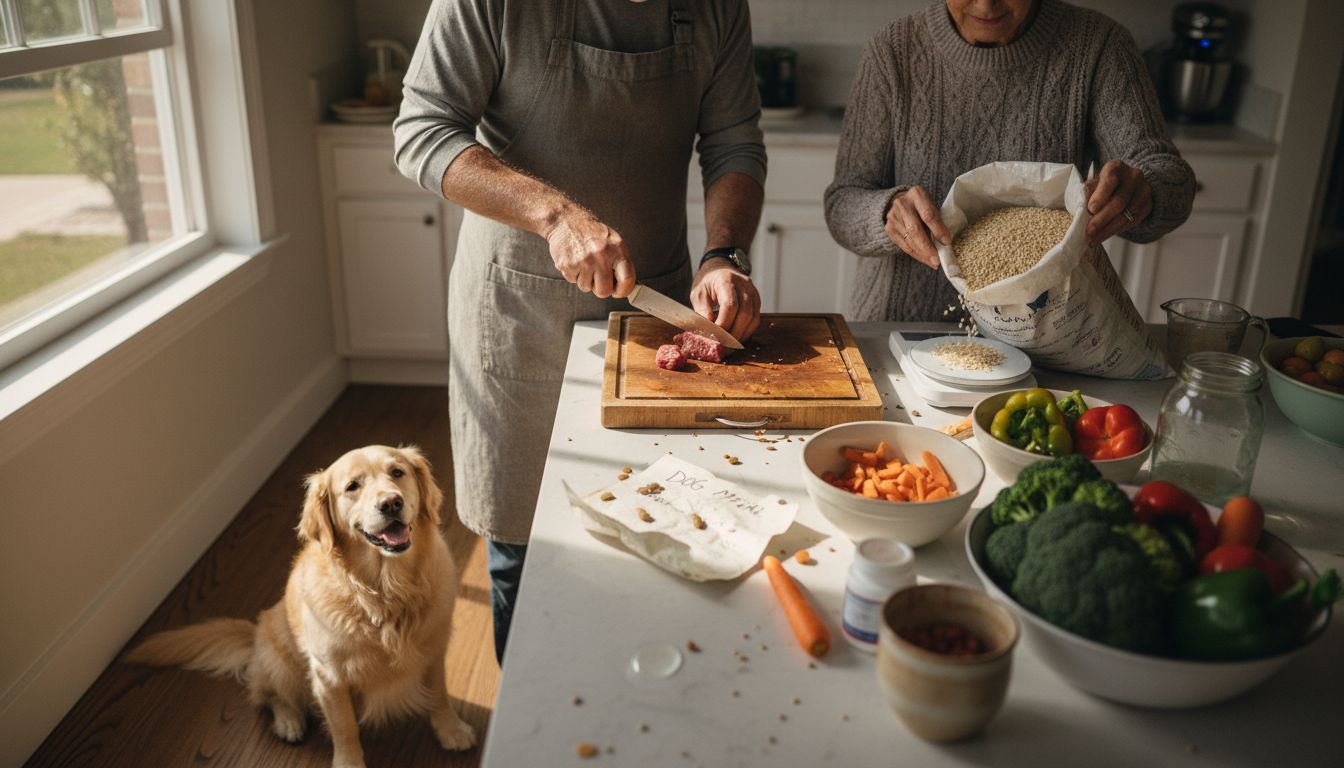 Preparing healthy dog meal at home