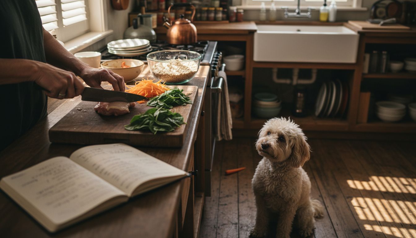 Preparing fresh dog food ingredients at home