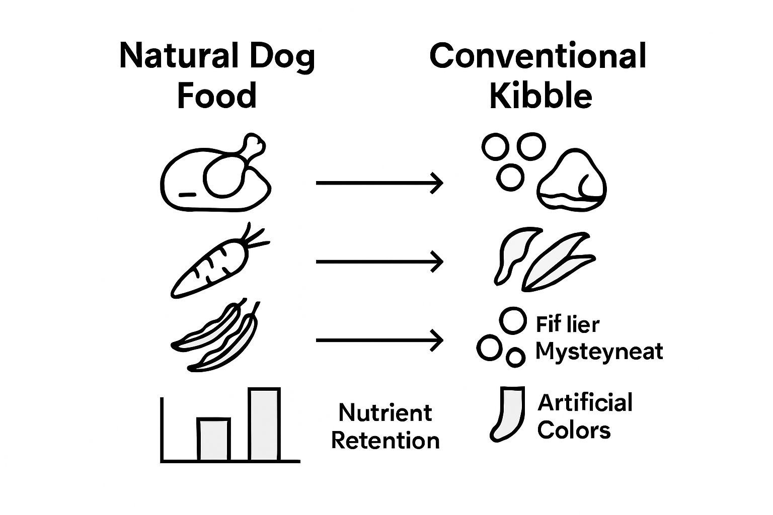 Infographic comparing natural and conventional dog food