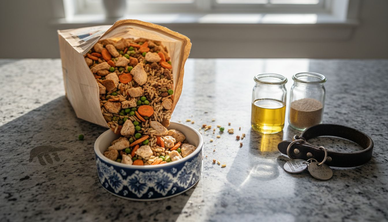 Premium natural dog food ingredients close-up