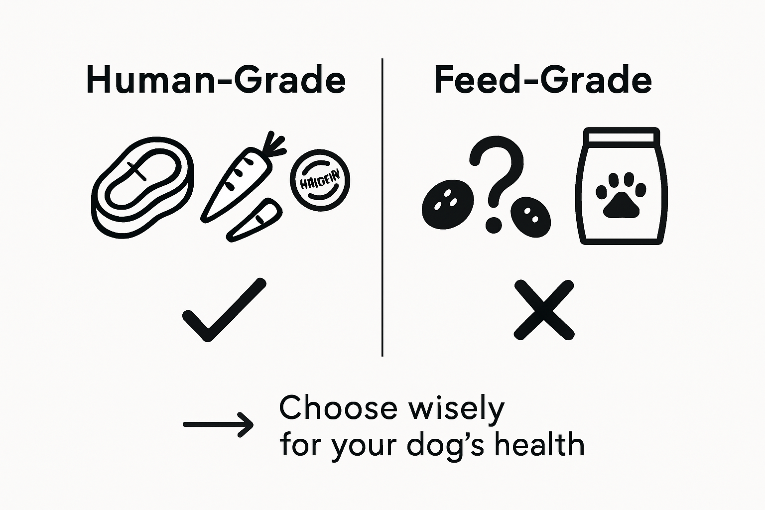 Infographic comparing human-grade and feed-grade ingredients