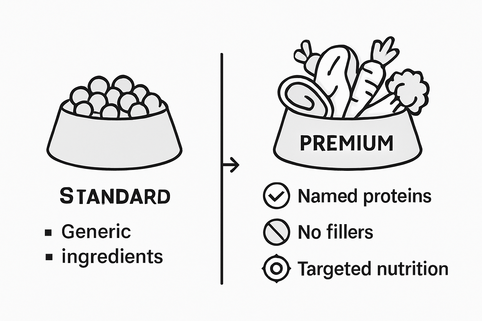 Infographic comparing standard and premium pet food