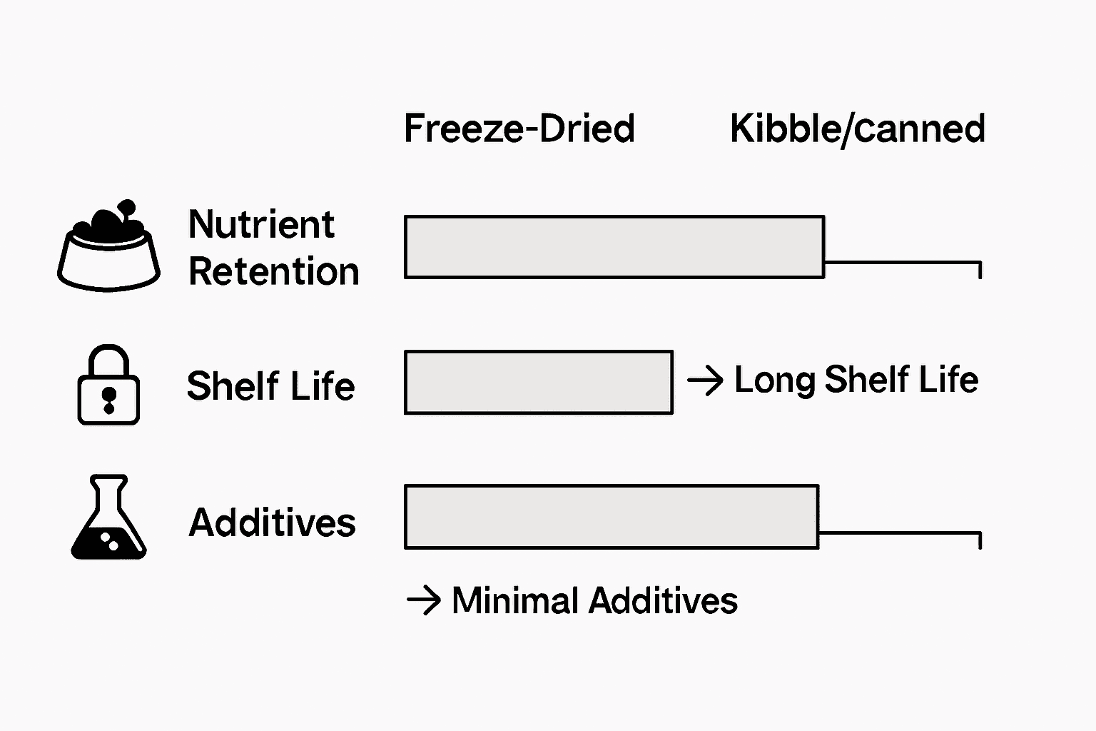 Infographic comparing freeze-dried and kibble pet food