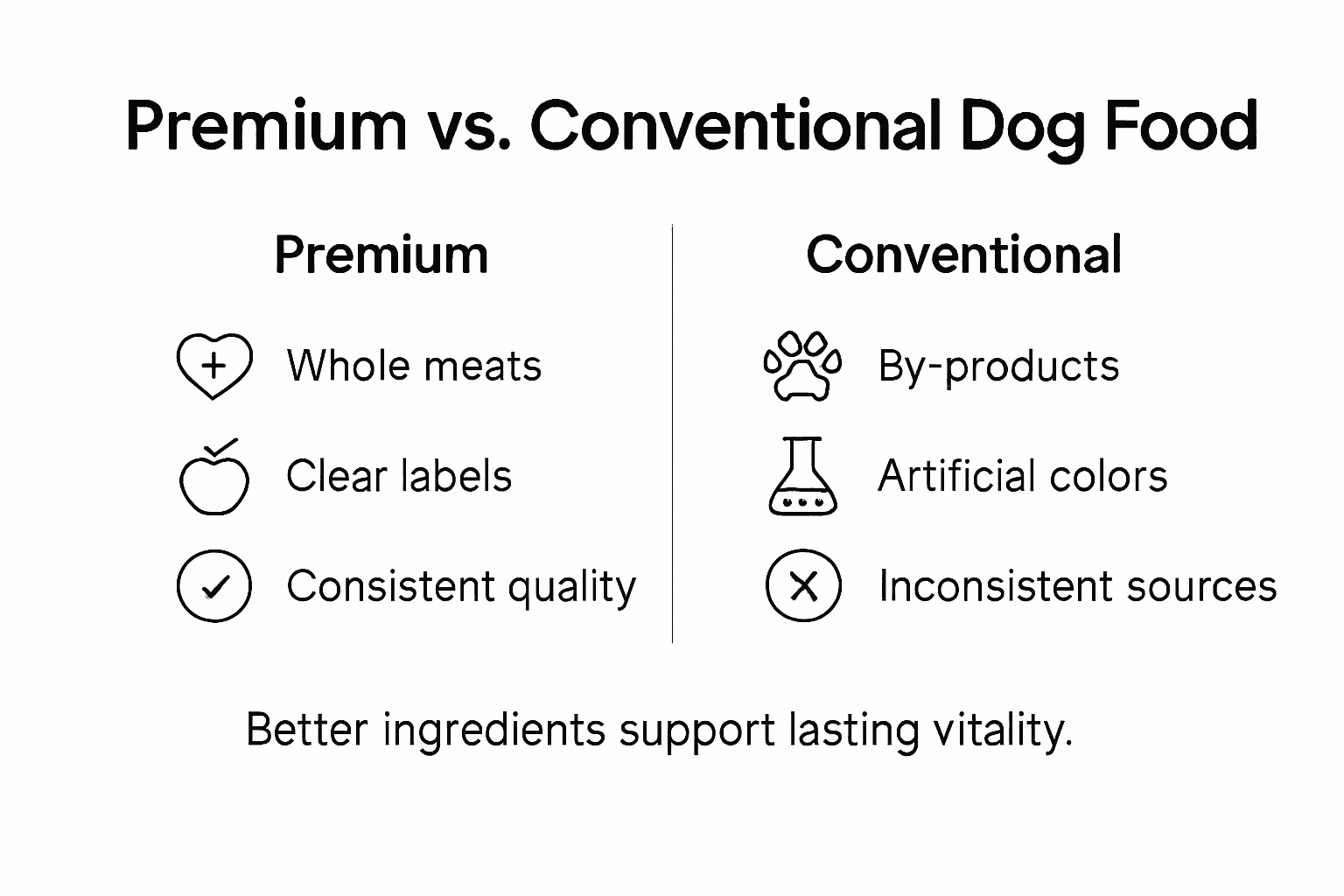 Infographic comparing premium and conventional dog food
