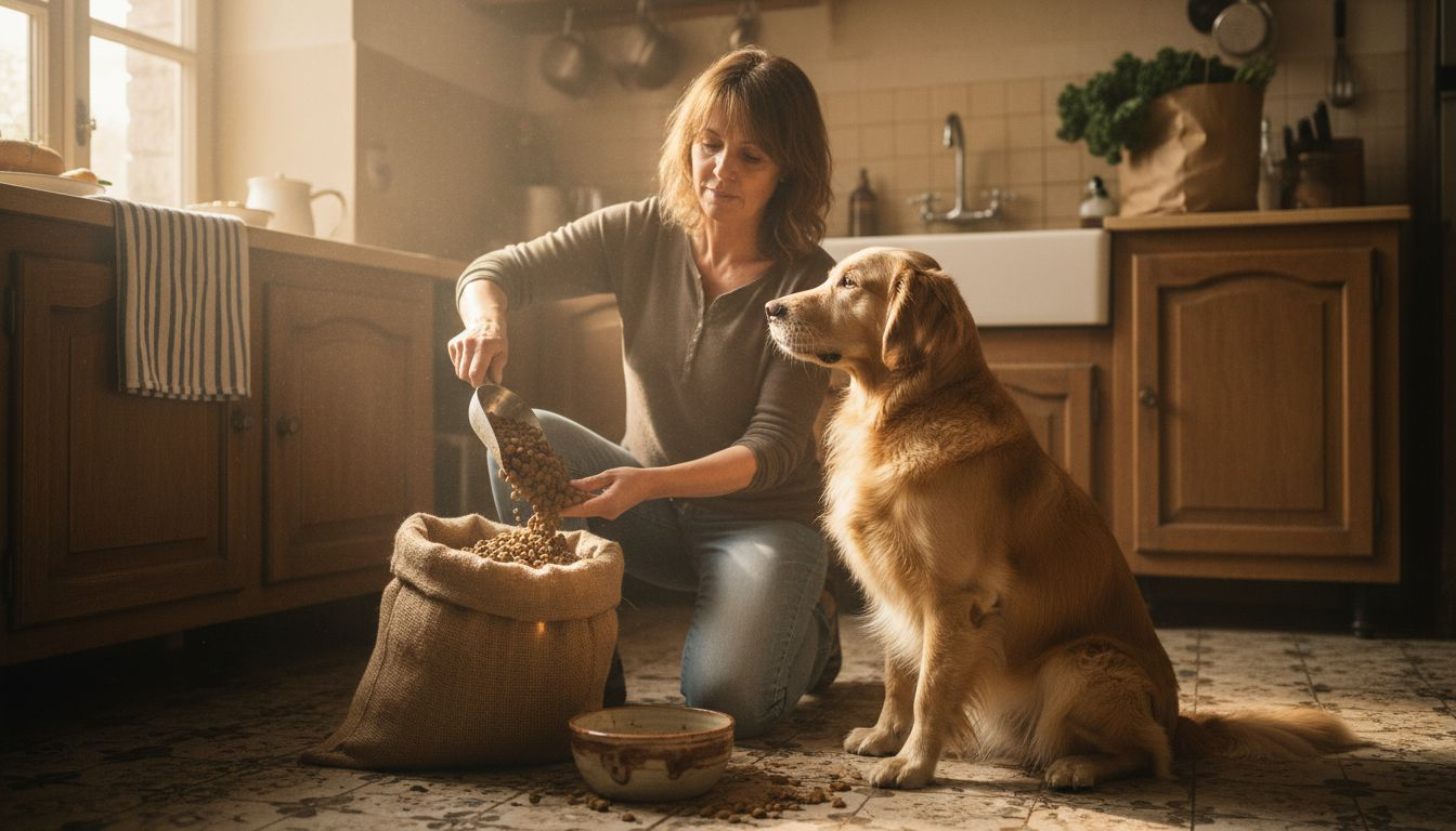 Woman preparing natural food for her dog
