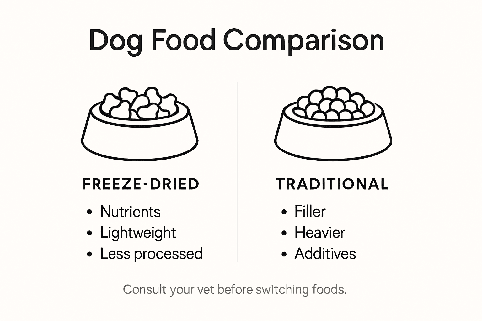 Infographic comparing freeze-dried and traditional dog food
